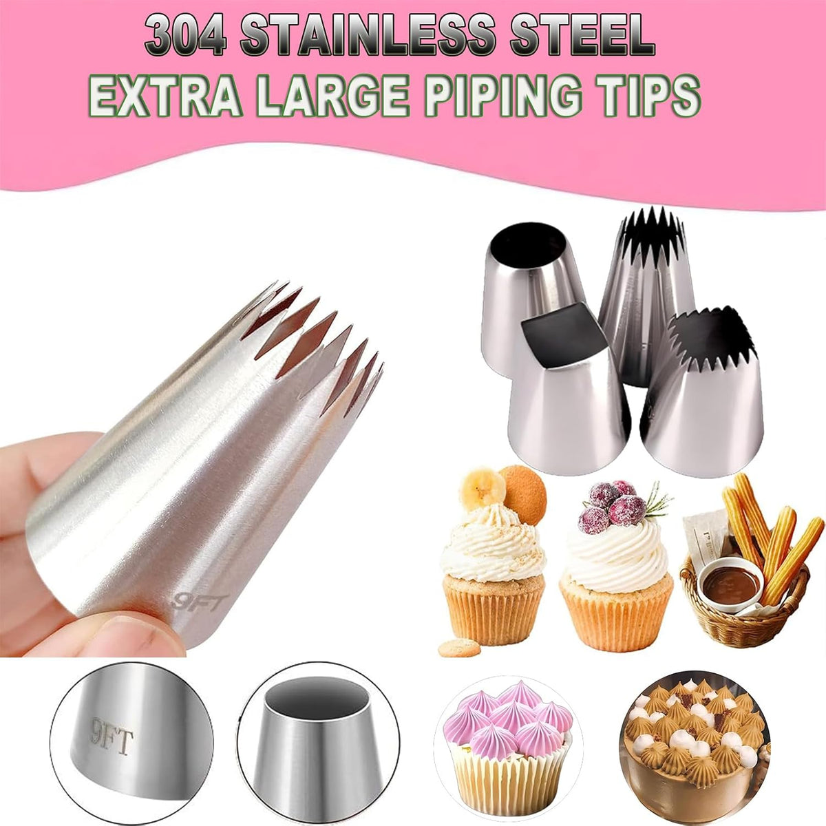 8 Pcs Rose Flower Piping Tips Set,Petal Icing Tips,PipingRose Nozzle,Stainless Steel Cake Decorating Pastry Tools, for CakeDecorating,with A Cleaning Brush (Rose-8pcs)