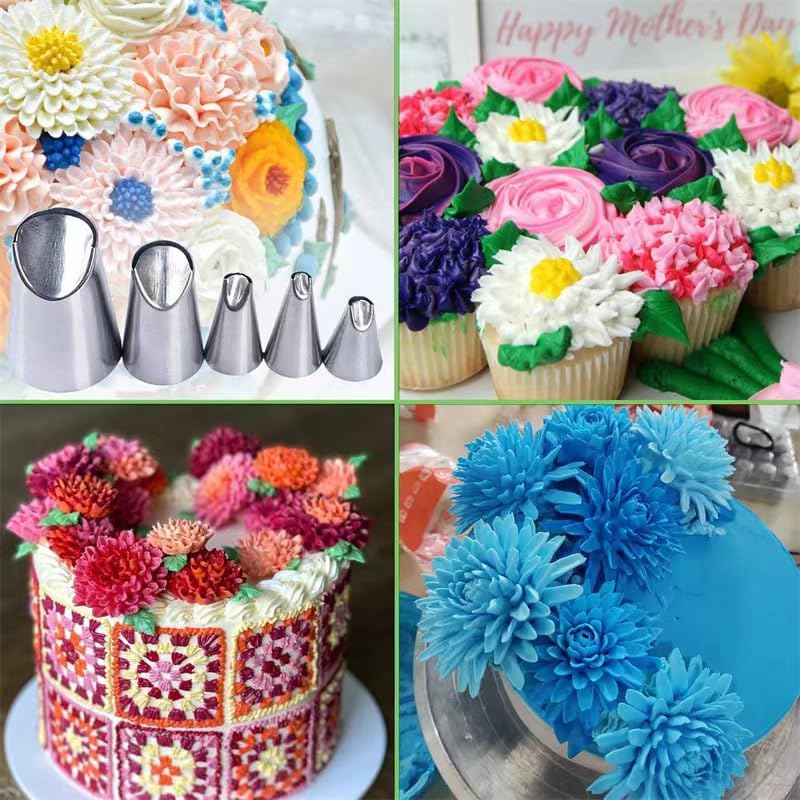 8 Pcs Rose Flower Piping Tips Set,Petal Icing Tips,PipingRose Nozzle,Stainless Steel Cake Decorating Pastry Tools, for CakeDecorating,with A Cleaning Brush (Rose-8pcs)