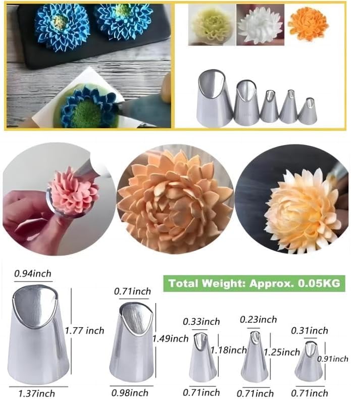 8 Pcs Rose Flower Piping Tips Set,Petal Icing Tips,PipingRose Nozzle,Stainless Steel Cake Decorating Pastry Tools, for CakeDecorating,with A Cleaning Brush (Rose-8pcs)