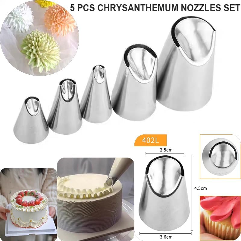 8 Pcs Rose Flower Piping Tips Set,Petal Icing Tips,PipingRose Nozzle,Stainless Steel Cake Decorating Pastry Tools, for CakeDecorating,with A Cleaning Brush (Rose-8pcs)