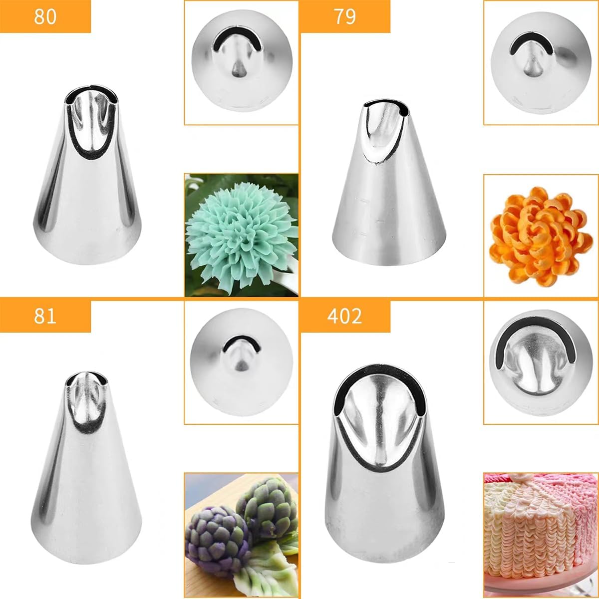 8 Pcs Rose Flower Piping Tips Set,Petal Icing Tips,PipingRose Nozzle,Stainless Steel Cake Decorating Pastry Tools, for CakeDecorating,with A Cleaning Brush (Rose-8pcs)