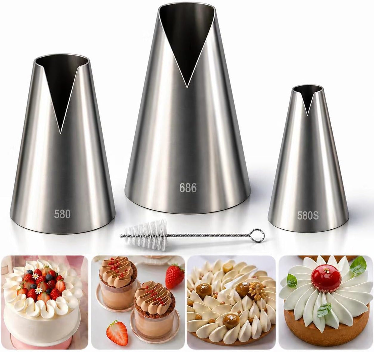8 Pcs Rose Flower Piping Tips Set,Petal Icing Tips,PipingRose Nozzle,Stainless Steel Cake Decorating Pastry Tools, for CakeDecorating,with A Cleaning Brush (Rose-8pcs)