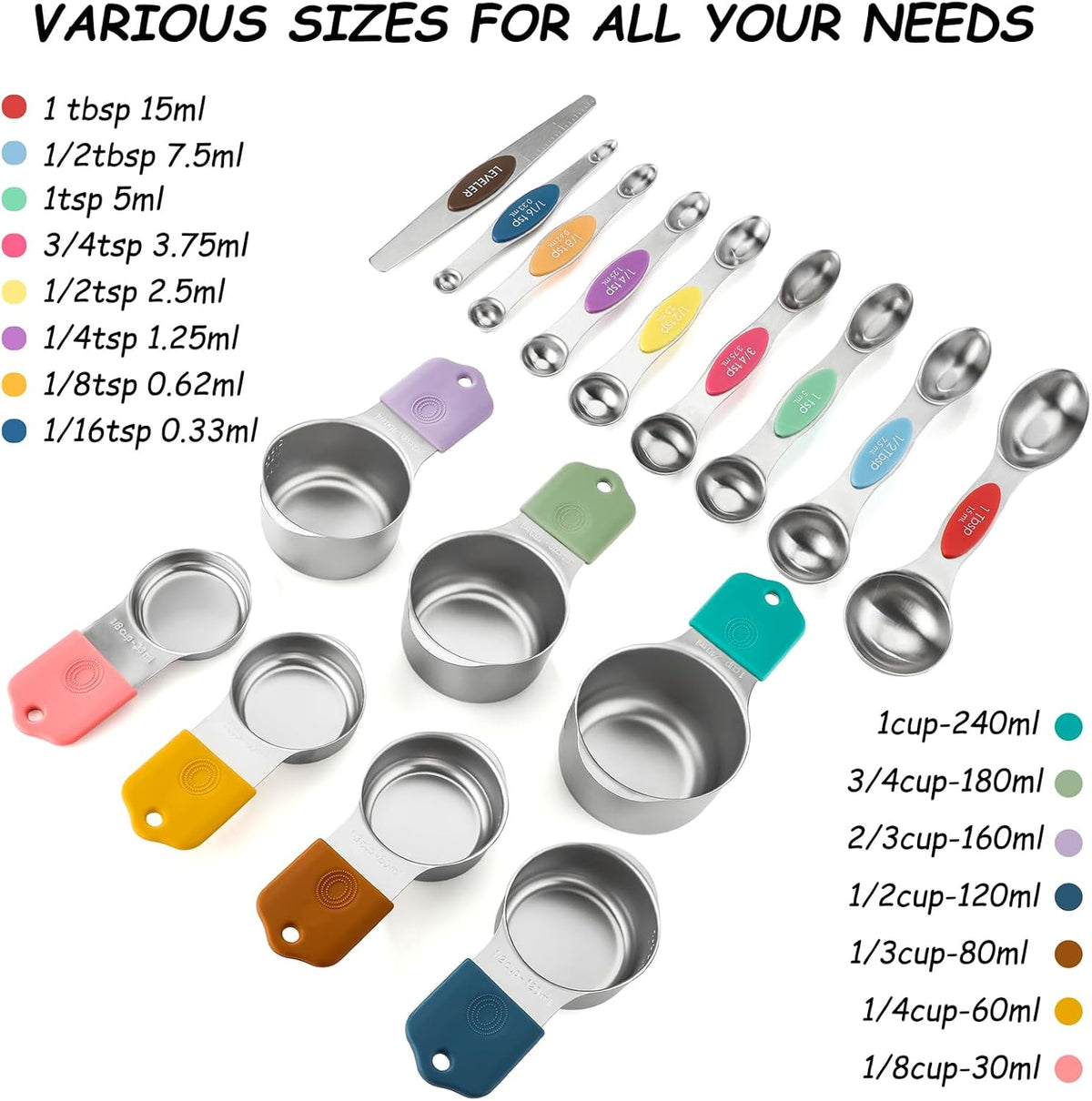 Magnetic Measuring Cups and Magnetic Measuring Spoons Set Stainless Steel