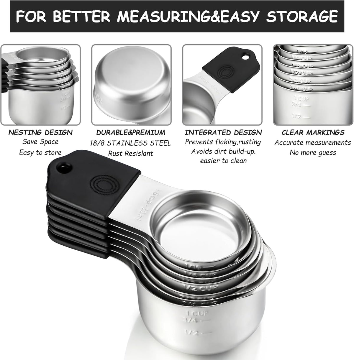 Magnetic Measuring Cups and Magnetic Measuring Spoons Set Stainless Steel