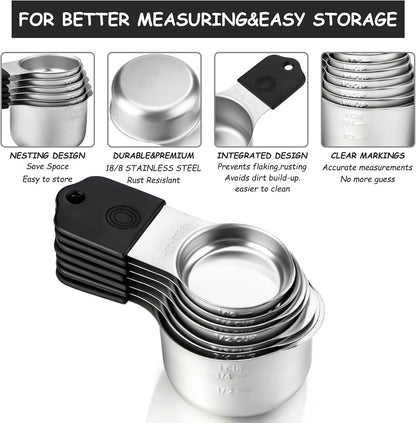 Magnetic Measuring Cups and Magnetic Measuring Spoons Set Stainless Steel