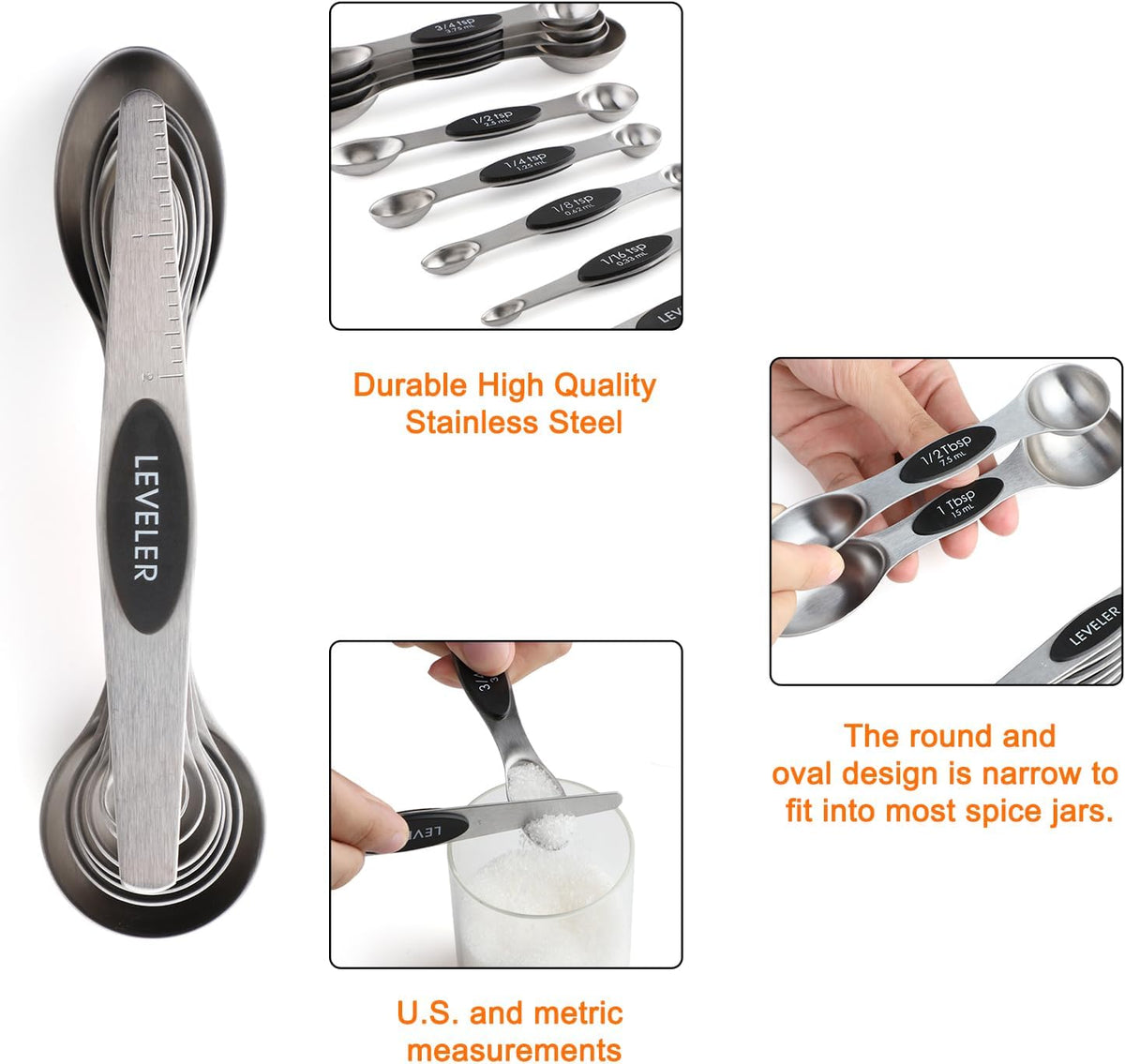 Magnetic Measuring Cups and Magnetic Measuring Spoons Set Stainless Steel