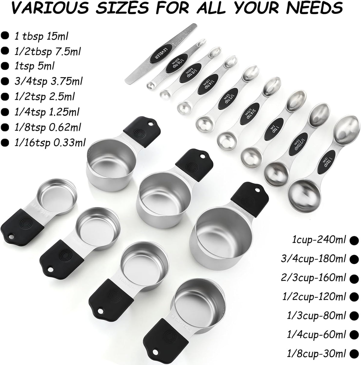 Magnetic Measuring Cups and Magnetic Measuring Spoons Set Stainless Steel