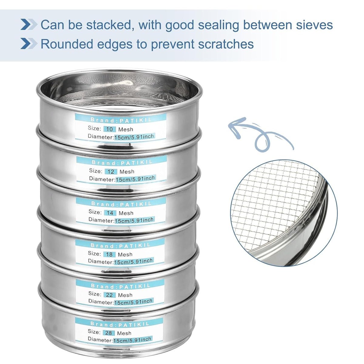 20 Mesh(0.9mm) Lab Sieve, 5.9"(15cm) Diameter Sifting Screen 304 Stainless Steel Wire Cloth Fine Mesh Sieve for Industrial Laboratory Home Soil Sifter Dry Sift Screens Hash - Colors B