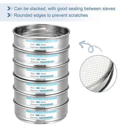 20 Mesh(0.9mm) Lab Sieve, 5.9"(15cm) Diameter Sifting Screen 304 Stainless Steel Wire Cloth Fine Mesh Sieve for Industrial Laboratory Home Soil Sifter Dry Sift Screens Hash - Colors B