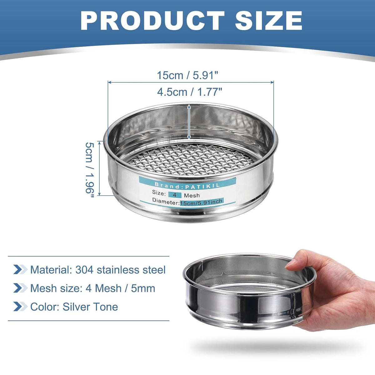 20 Mesh(0.9mm) Lab Sieve, 5.9"(15cm) Diameter Sifting Screen 304 Stainless Steel Wire Cloth Fine Mesh Sieve for Industrial Laboratory Home Soil Sifter Dry Sift Screens Hash - Colors B