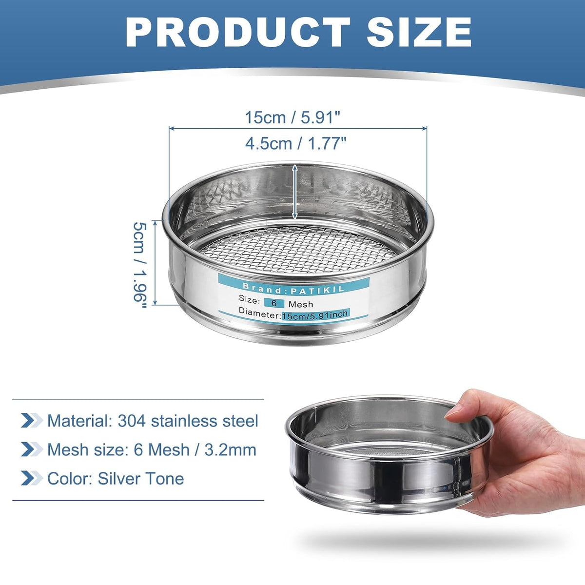 20 Mesh(0.9mm) Lab Sieve, 5.9"(15cm) Diameter Sifting Screen 304 Stainless Steel Wire Cloth Fine Mesh Sieve for Industrial Laboratory Home Soil Sifter Dry Sift Screens Hash - Colors B
