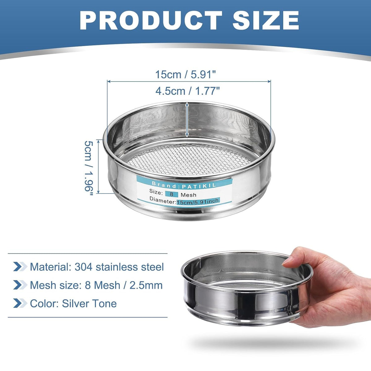 20 Mesh(0.9mm) Lab Sieve, 5.9"(15cm) Diameter Sifting Screen 304 Stainless Steel Wire Cloth Fine Mesh Sieve for Industrial Laboratory Home Soil Sifter Dry Sift Screens Hash - Colors B