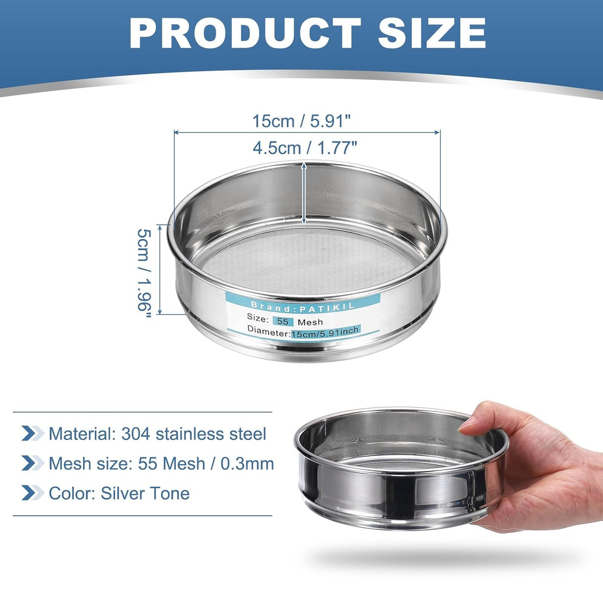 20 Mesh(0.9mm) Lab Sieve, 5.9"(15cm) Diameter Sifting Screen 304 Stainless Steel Wire Cloth Fine Mesh Sieve for Industrial Laboratory Home Soil Sifter Dry Sift Screens Hash - Colors B