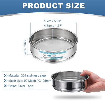 20 Mesh(0.9mm) Lab Sieve, 5.9"(15cm) Diameter Sifting Screen 304 Stainless Steel Wire Cloth Fine Mesh Sieve for Industrial Laboratory Home Soil Sifter Dry Sift Screens Hash - Colors B