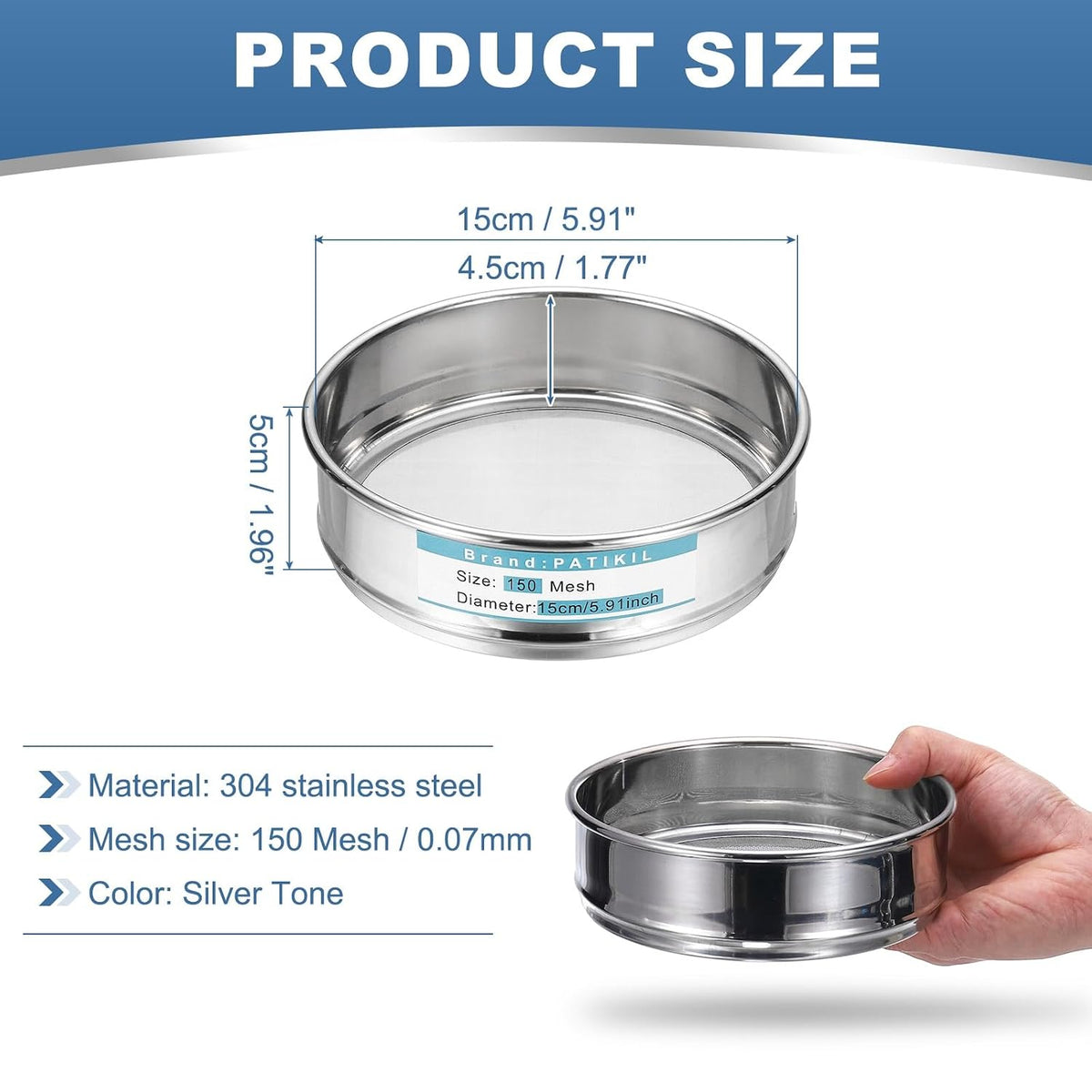 20 Mesh(0.9mm) Lab Sieve, 5.9"(15cm) Diameter Sifting Screen 304 Stainless Steel Wire Cloth Fine Mesh Sieve for Industrial Laboratory Home Soil Sifter Dry Sift Screens Hash - Colors B