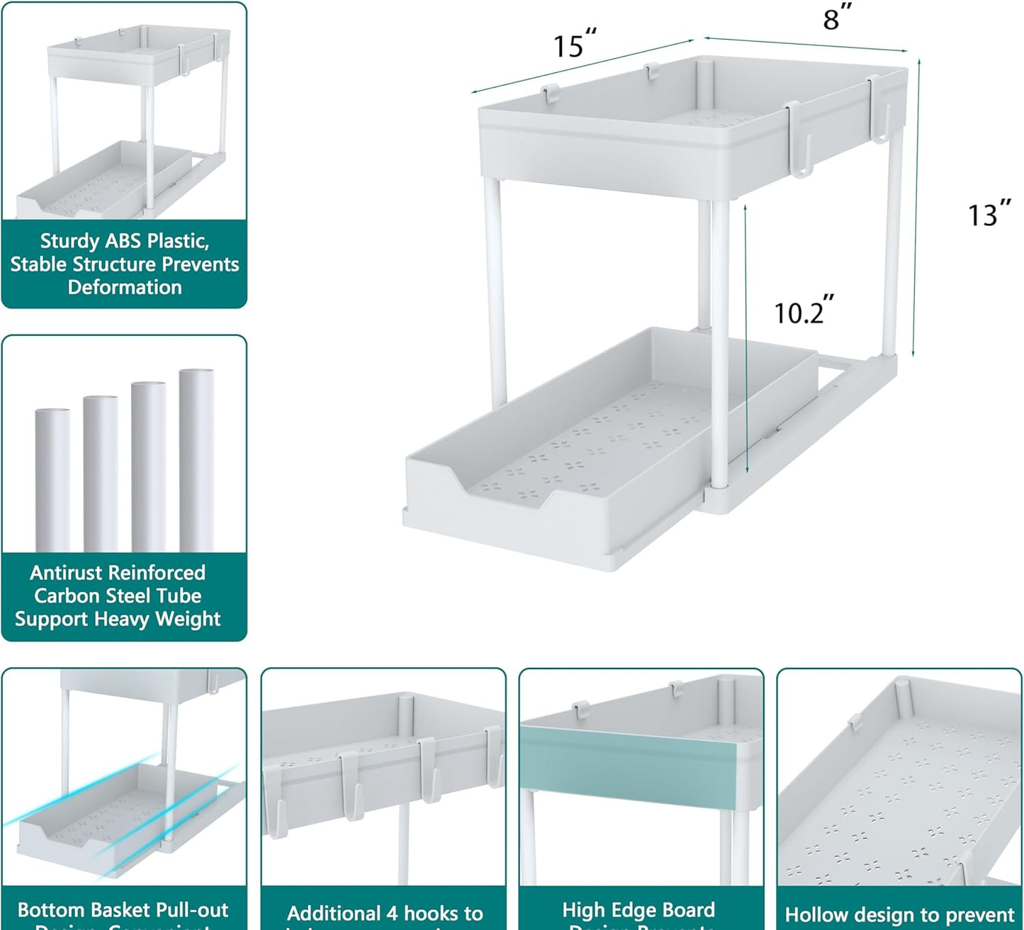 Under Sink Organizer 2 Pack, Bathroom Cabinet Organizer, 2 Tier Sliding Cabinet Basket Organizer Drawer, Multi-Purpose Bath Collection Baskets for Bathroom (Black)