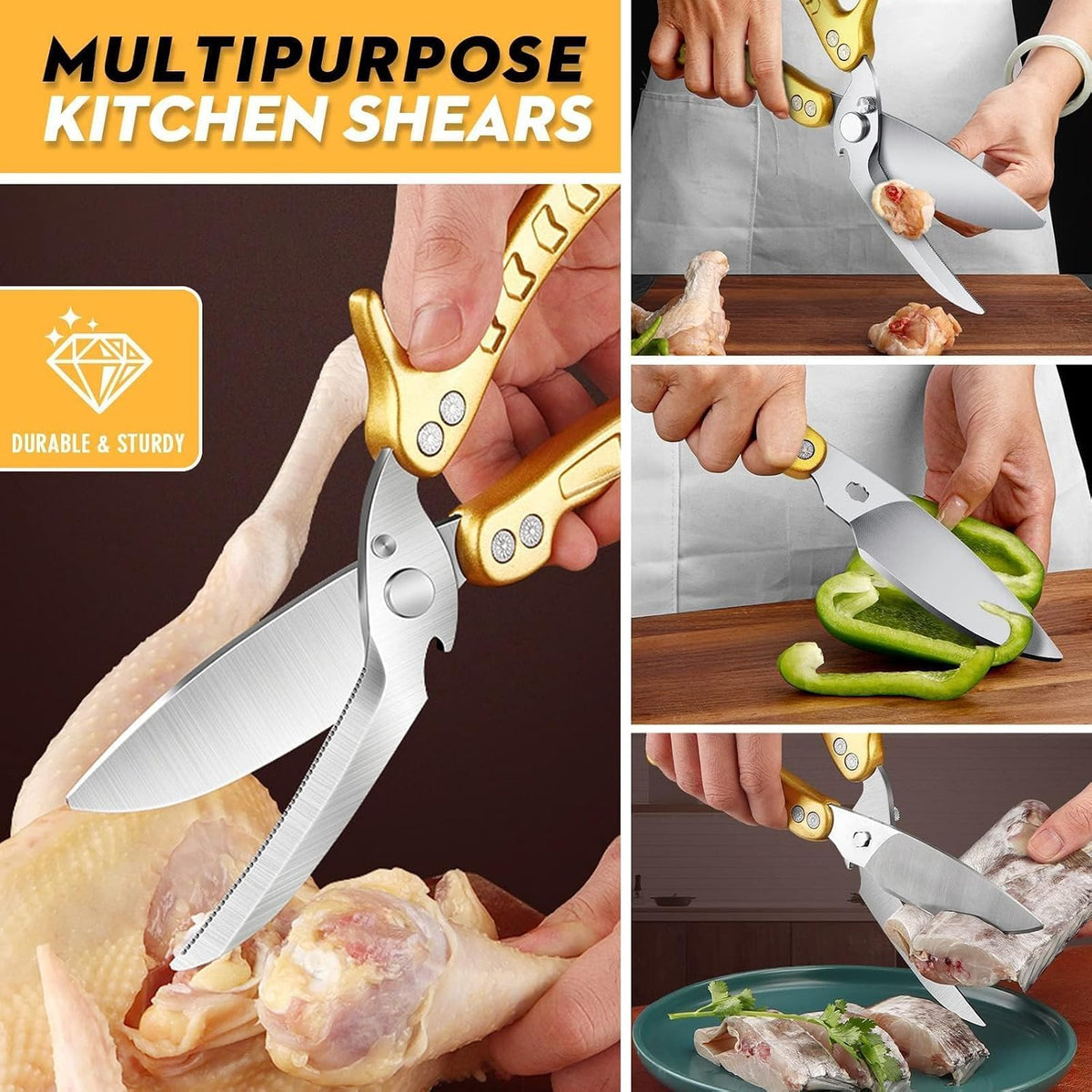 Heavy Duty Poultry Shears, Serrated Spring Loaded Kitchen Shear