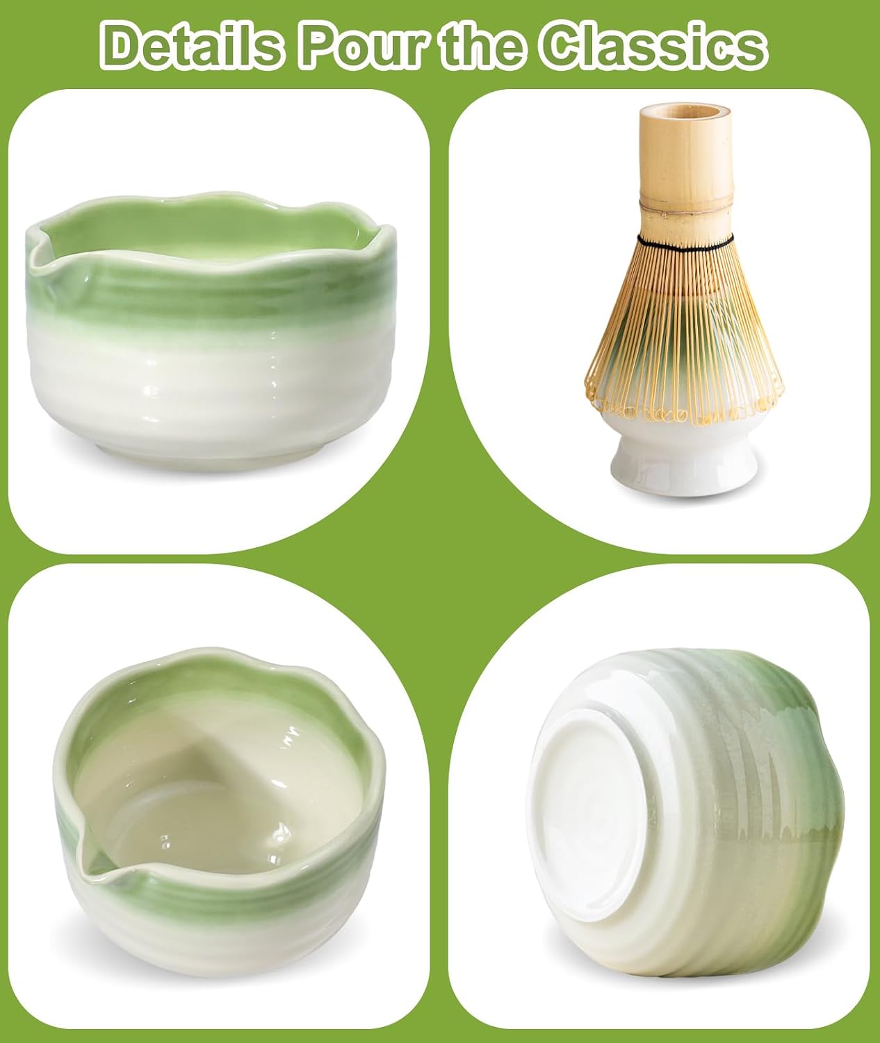 Matcha Whisk Set, 7PCS Matcha Set with Bamboo Whisk and Ceramic Bowl | Complete Matcha Kit Includes 17oz Bowl, Handmade Whisk 100 Prongs, Holder, Spoon, Sifter for Matcha Lovers, Gradient Pink