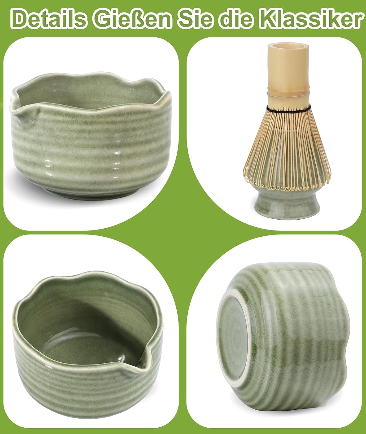 Matcha Whisk Set, 7PCS Matcha Set with Bamboo Whisk and Ceramic Bowl | Complete Matcha Kit Includes 17oz Bowl, Handmade Whisk 100 Prongs, Holder, Spoon, Sifter for Matcha Lovers, Gradient Pink