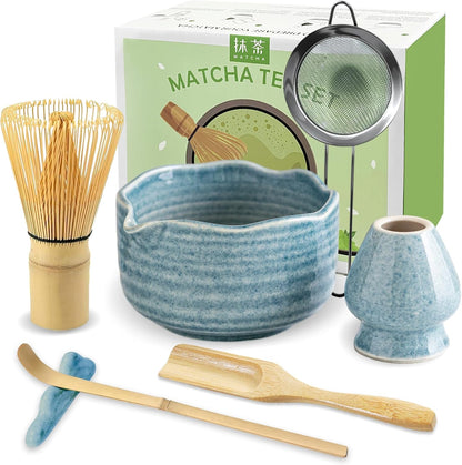 Matcha Whisk Set, 7PCS Matcha Set with Bamboo Whisk and Ceramic Bowl | Complete Matcha Kit Includes 17oz Bowl, Handmade Whisk 100 Prongs, Holder, Spoon, Sifter for Matcha Lovers, Gradient Pink