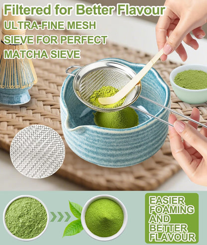 Matcha Whisk Set, 7PCS Matcha Set with Bamboo Whisk and Ceramic Bowl | Complete Matcha Kit Includes 17oz Bowl, Handmade Whisk 100 Prongs, Holder, Spoon, Sifter for Matcha Lovers, Gradient Pink