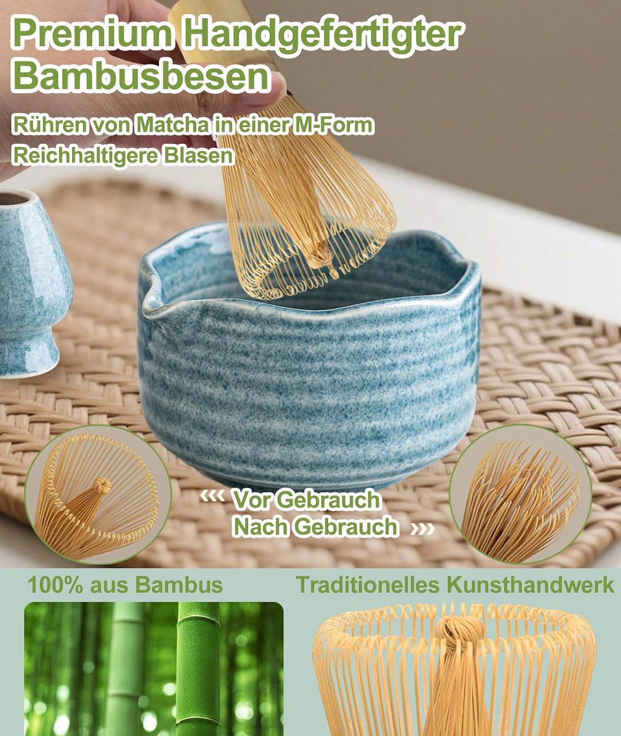 Matcha Whisk Set, 7PCS Matcha Set with Bamboo Whisk and Ceramic Bowl | Complete Matcha Kit Includes 17oz Bowl, Handmade Whisk 100 Prongs, Holder, Spoon, Sifter for Matcha Lovers, Gradient Pink