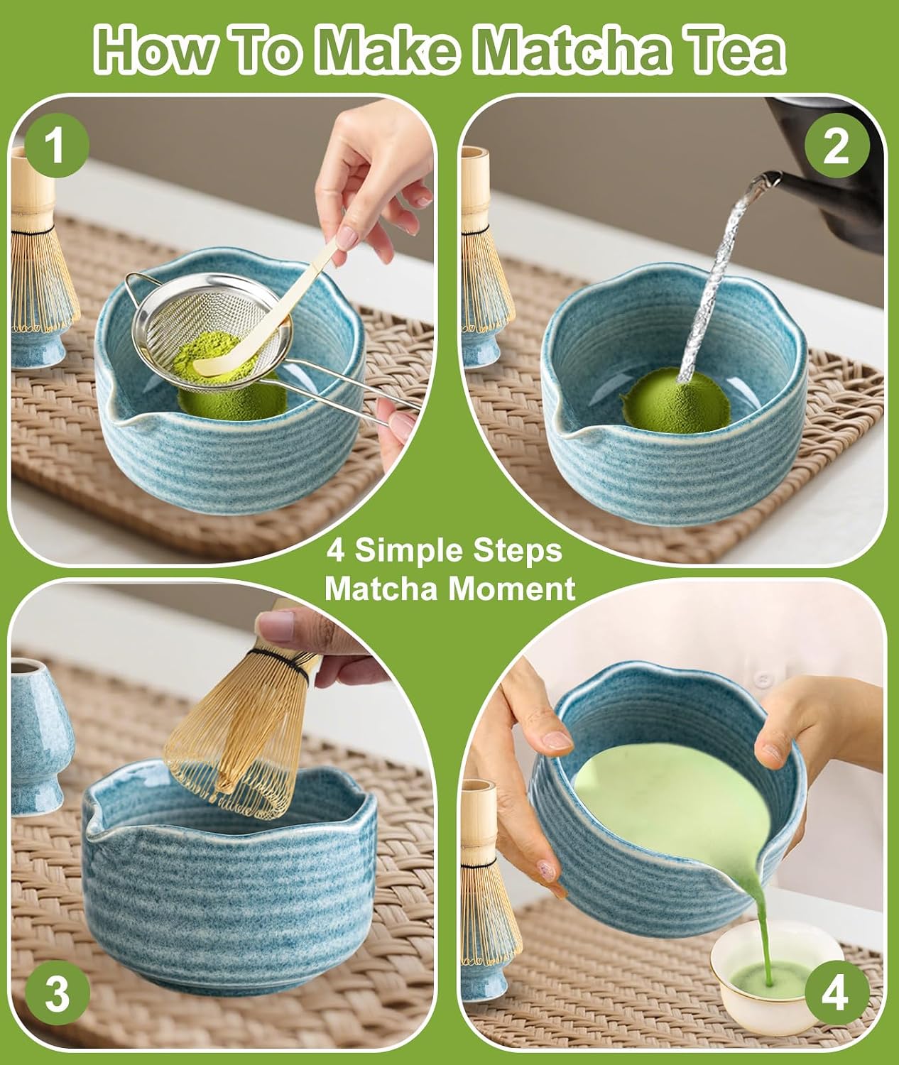 Matcha Whisk Set, 7PCS Matcha Set with Bamboo Whisk and Ceramic Bowl | Complete Matcha Kit Includes 17oz Bowl, Handmade Whisk 100 Prongs, Holder, Spoon, Sifter for Matcha Lovers, Gradient Pink