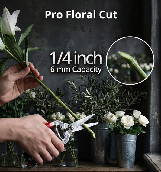 Stainless Steel Pruning Snips with Serrated Blade, Adjustable Joint Screw Micro-Tip Garden Scissors for Harvesting Herbs, Fruit, and Floral Arranging, Corrosion-Resistant & Made in Taiwan