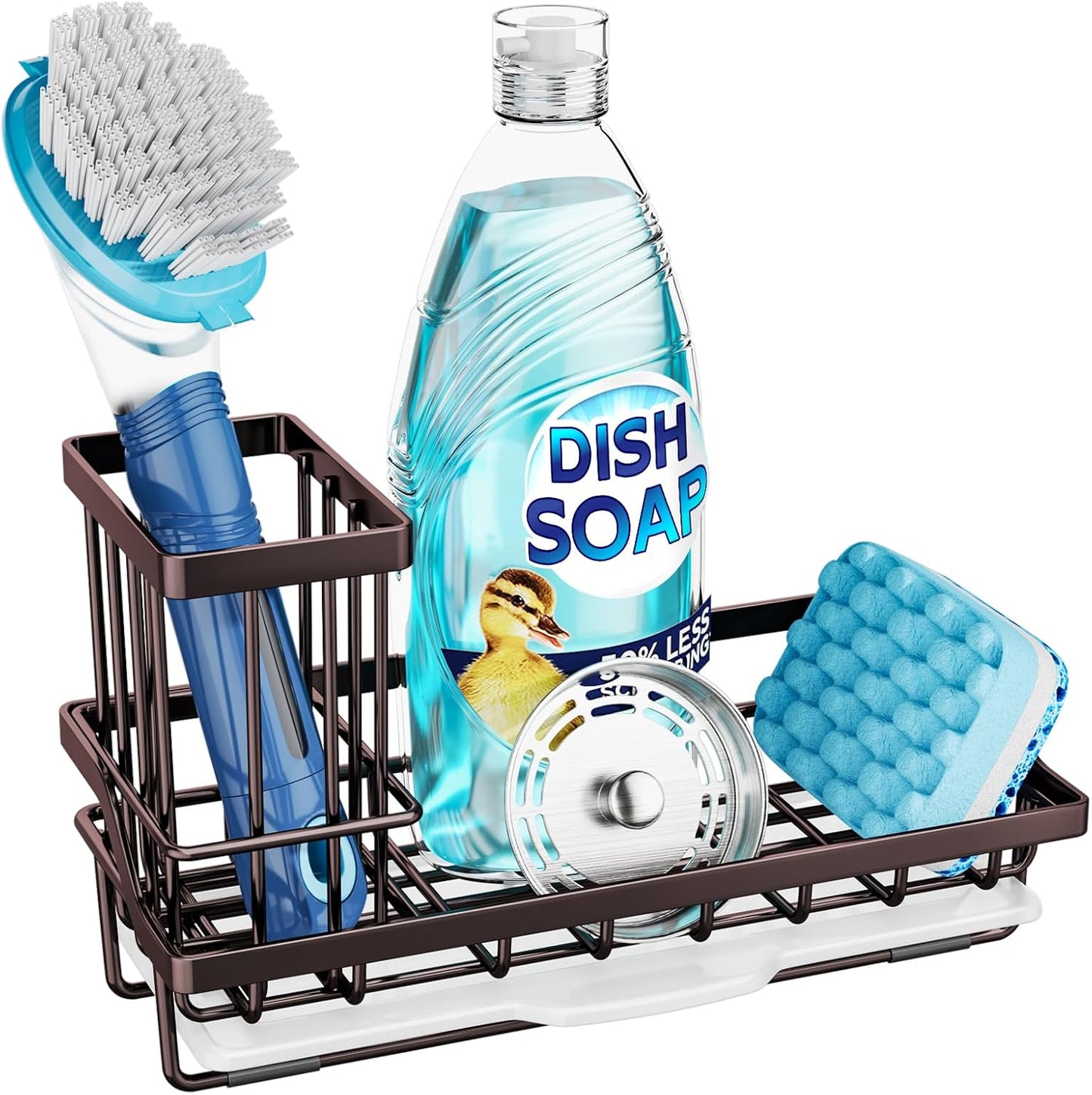 Sponge Holder for Kitchen Sink - Kitchen Sink Caddy Organizer with Removable Drip Tray for Countertop Dish Soap Dispenser Brush Storage Accessories 304 Stainless Steel - Black