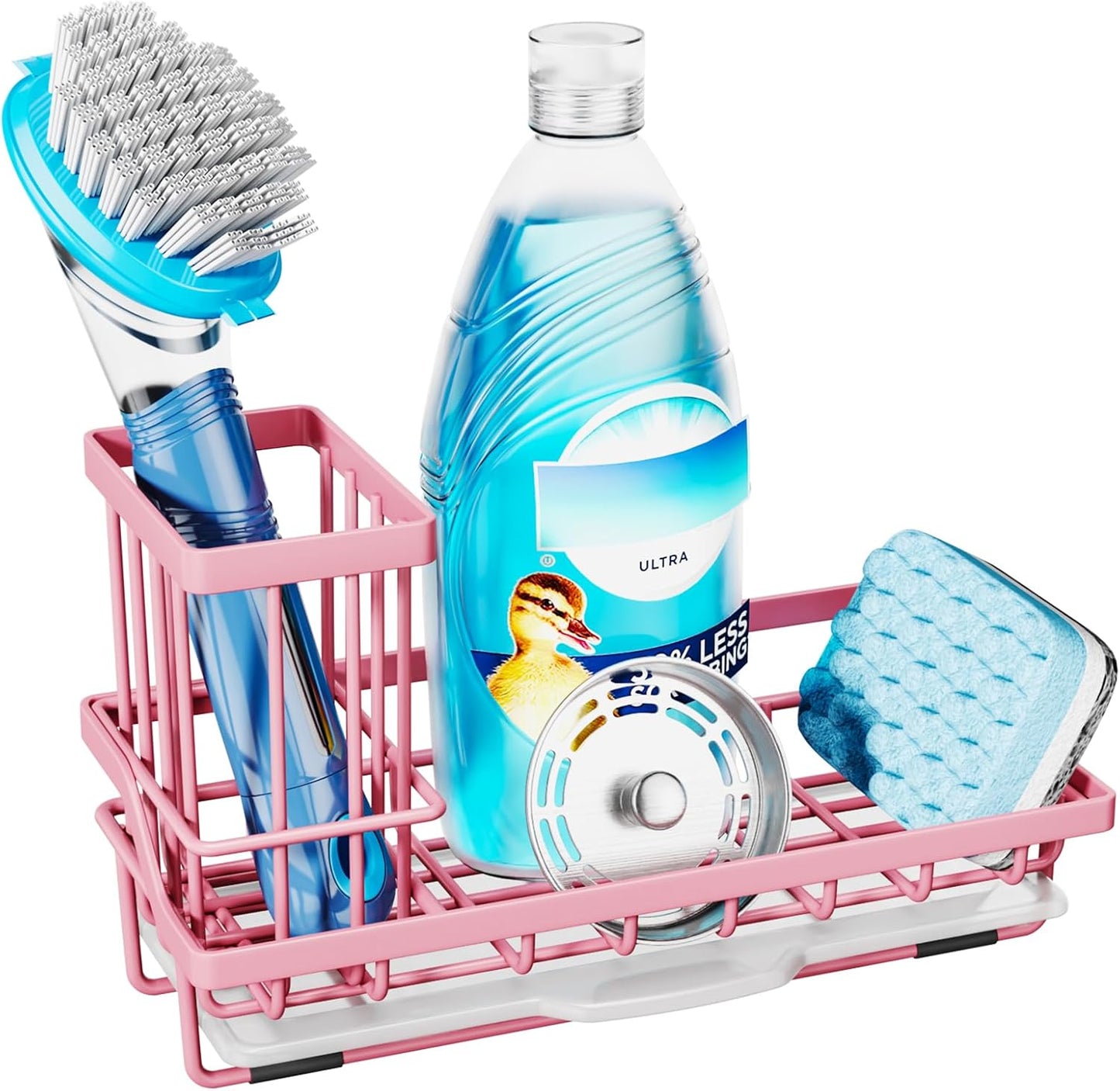 Sponge Holder for Kitchen Sink - Kitchen Sink Caddy Organizer with Removable Drip Tray for Countertop Dish Soap Dispenser Brush Storage Accessories 304 Stainless Steel - Black