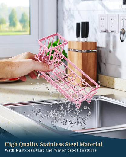 Sponge Holder for Kitchen Sink - Kitchen Sink Caddy Organizer with Removable Drip Tray for Countertop Dish Soap Dispenser Brush Storage Accessories 304 Stainless Steel - Black