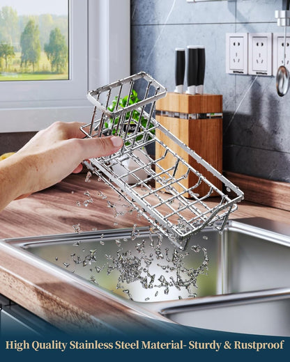 Sponge Holder for Kitchen Sink - Kitchen Sink Caddy Organizer with Removable Drip Tray for Countertop Dish Soap Dispenser Brush Storage Accessories 304 Stainless Steel - Black