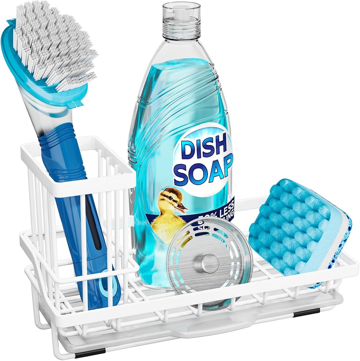 Sponge Holder for Kitchen Sink - Kitchen Sink Caddy Organizer with Removable Drip Tray for Countertop Dish Soap Dispenser Brush Storage Accessories 304 Stainless Steel - Black