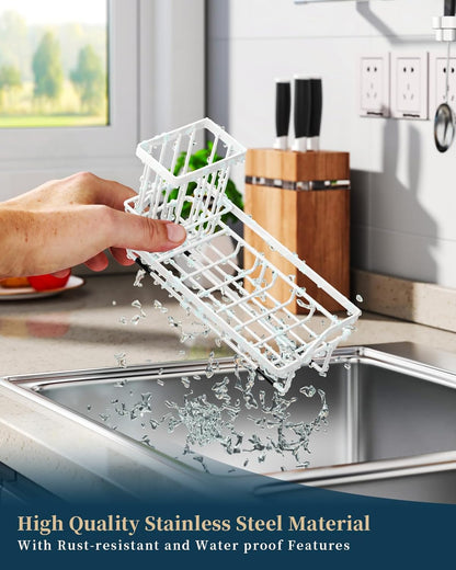 Sponge Holder for Kitchen Sink - Kitchen Sink Caddy Organizer with Removable Drip Tray for Countertop Dish Soap Dispenser Brush Storage Accessories 304 Stainless Steel - Black