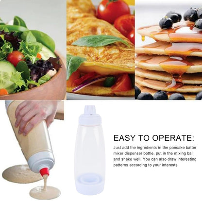 Effortless Pancake Batter Dispenser | 1000ML Squeeze Shaker with Mixing Ball & Wire Whisk | No Lump, Non Stick | Ideal for Crepes, Waffles & Baking
