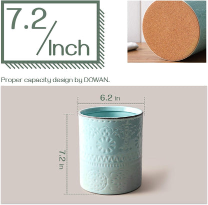 7.2" Kitchen Utensil Holder, Extra Large Farmhouse Utensil Holders for Countertop, Ceramic Utensil Crock, Anti Slip Cork Bottom