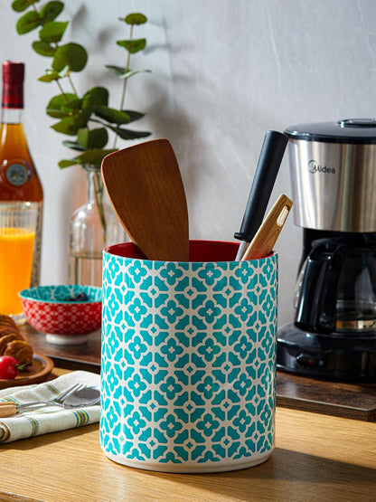 7.2" Kitchen Utensil Holder, Extra Large Farmhouse Utensil Holders for Countertop, Ceramic Utensil Crock, Anti Slip Cork Bottom