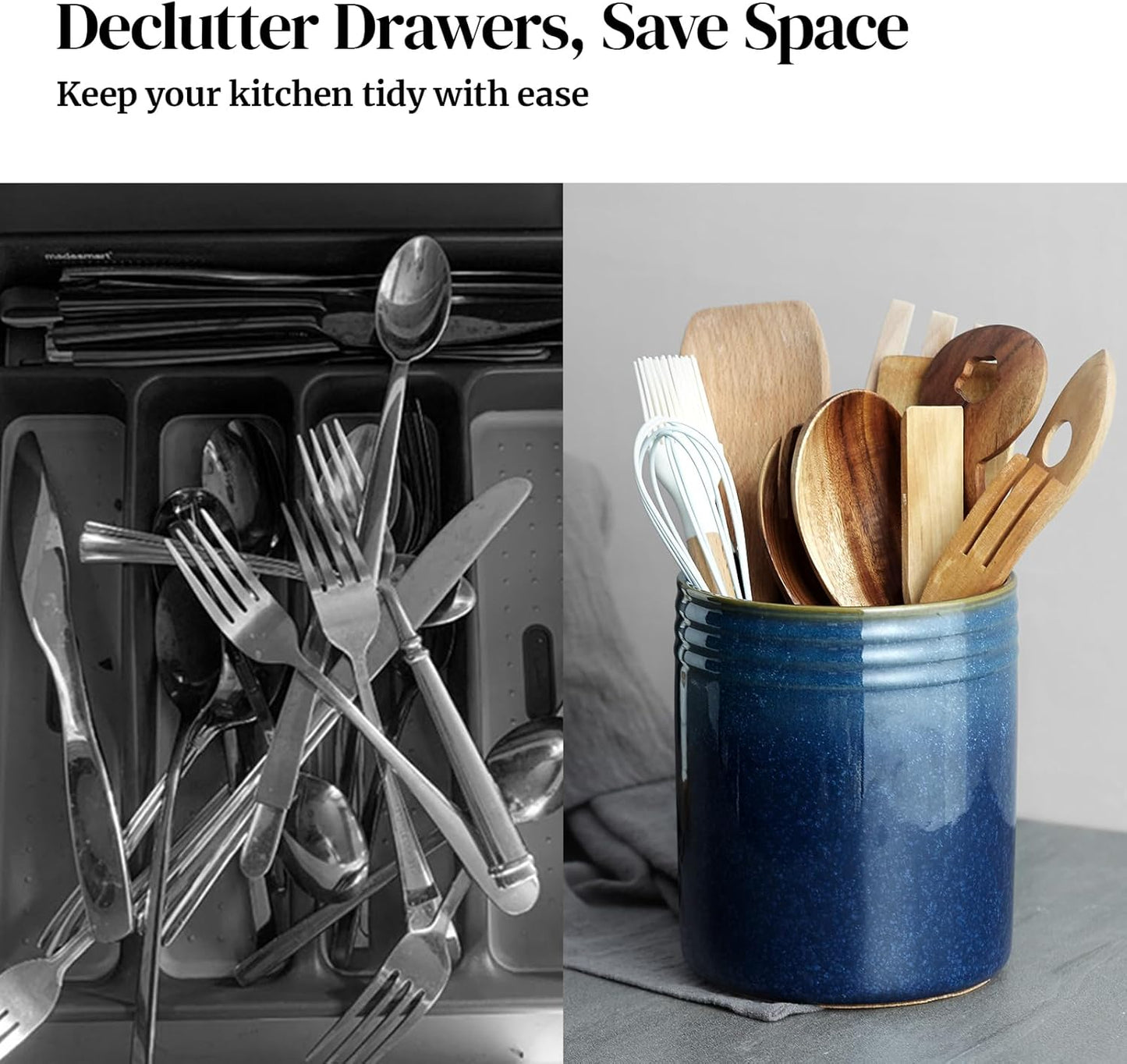 7.2" Kitchen Utensil Holder, Extra Large Farmhouse Utensil Holders for Countertop, Ceramic Utensil Crock, Anti Slip Cork Bottom