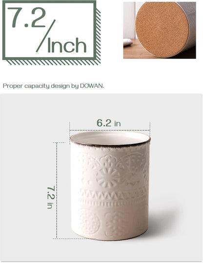 7.2" Kitchen Utensil Holder, Extra Large Farmhouse Utensil Holders for Countertop, Ceramic Utensil Crock, Anti Slip Cork Bottom