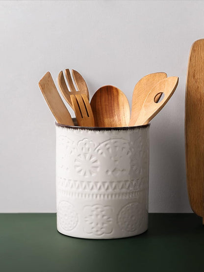 7.2" Kitchen Utensil Holder, Extra Large Farmhouse Utensil Holders for Countertop, Ceramic Utensil Crock, Anti Slip Cork Bottom