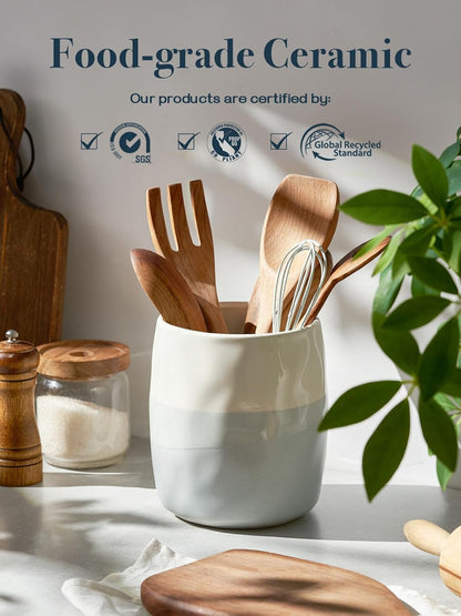 7.2" Kitchen Utensil Holder, Extra Large Farmhouse Utensil Holders for Countertop, Ceramic Utensil Crock, Anti Slip Cork Bottom