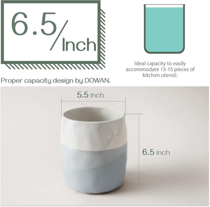 7.2" Kitchen Utensil Holder, Extra Large Farmhouse Utensil Holders for Countertop, Ceramic Utensil Crock, Anti Slip Cork Bottom