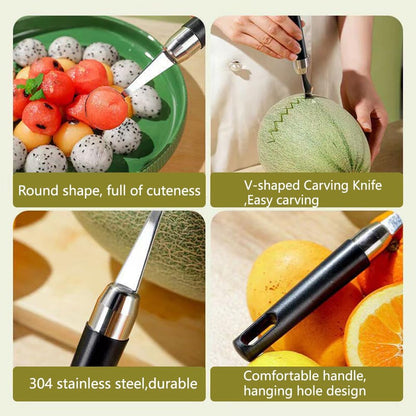 4 Pack Melon Baller Scoon Set,Stainless Steel Fruit Carving Cuter,DIY Fruit Baller Spoon Shapes Platter,Watermelon Cantaloupe Ice Cream Tool,Bring Two Fruit Forks and Mooncake Forks