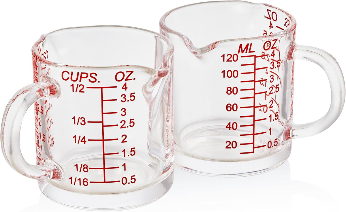 Shot Glass Measuring Cup 4 Ounce/120ML Liquid Heavy High Espresso Glass Cup with Handle,Double Spouts(Pack of 2)