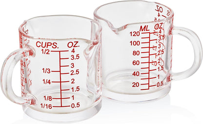 Shot Glass Measuring Cup 4 Ounce/120ML Liquid Heavy High Espresso Glass Cup with Handle,Double Spouts(Pack of 2)