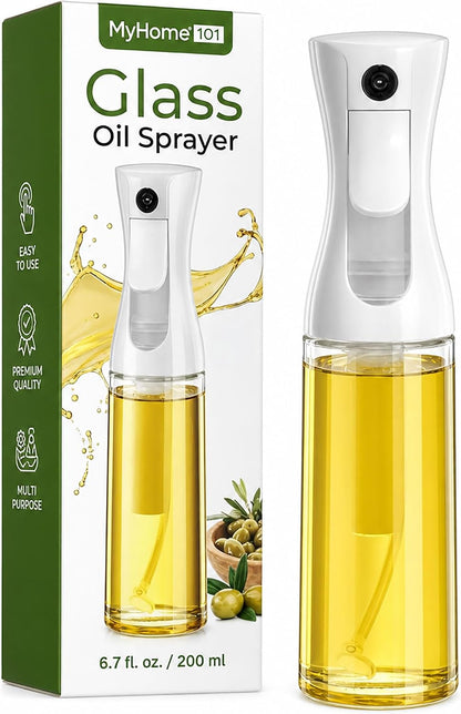Glass Olive Oil Sprayer for Cooking - Fine Mist for Air Fryer | Refillable Oil Mister & Dispenser - Designed for Even Coverage, Less Mess, Roasting, Grilling & Baking - 6.7 fl oz (200 mL)