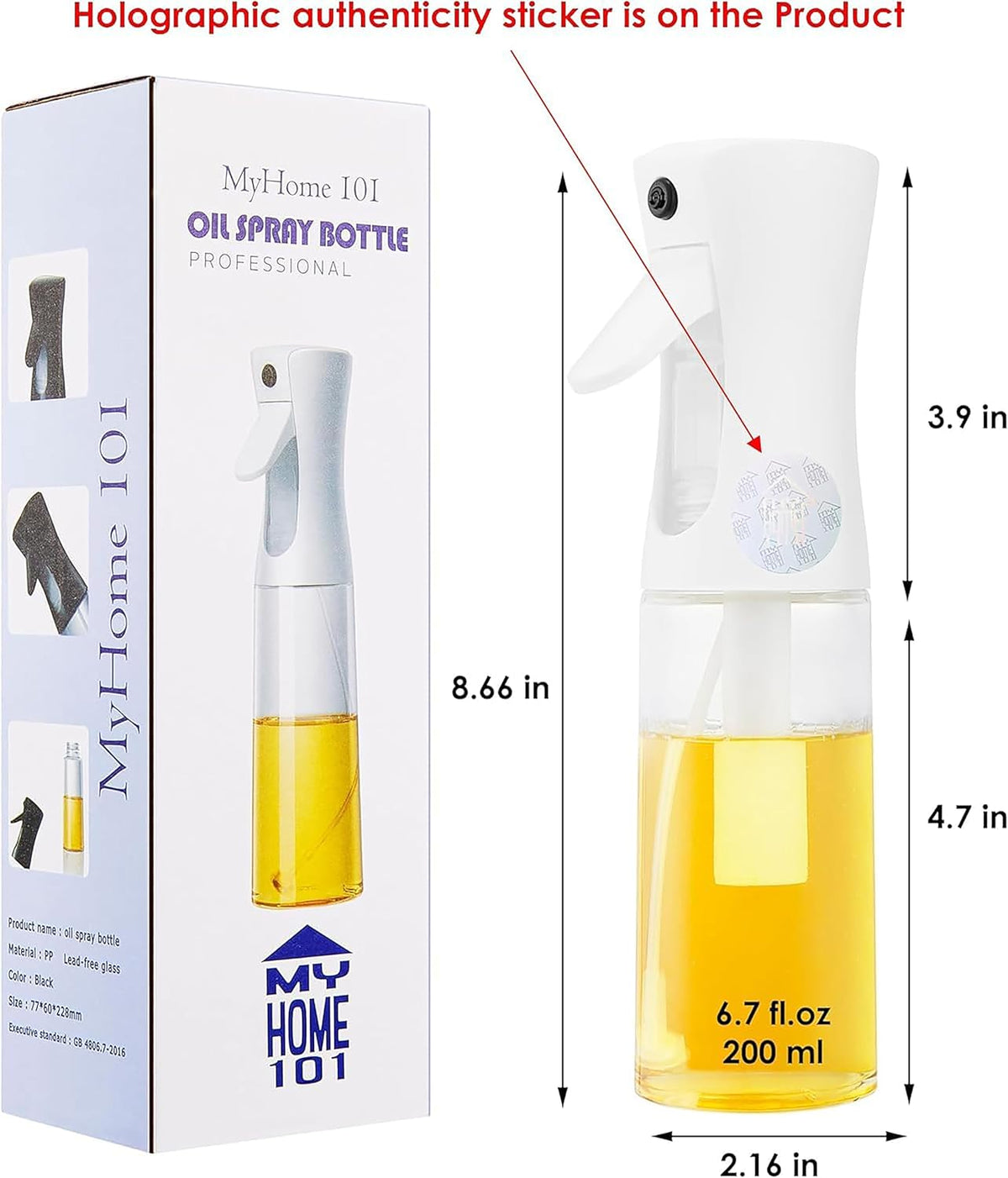 Glass Olive Oil Sprayer for Cooking - Fine Mist for Air Fryer | Refillable Oil Mister & Dispenser - Designed for Even Coverage, Less Mess, Roasting, Grilling & Baking - 6.7 fl oz (200 mL)