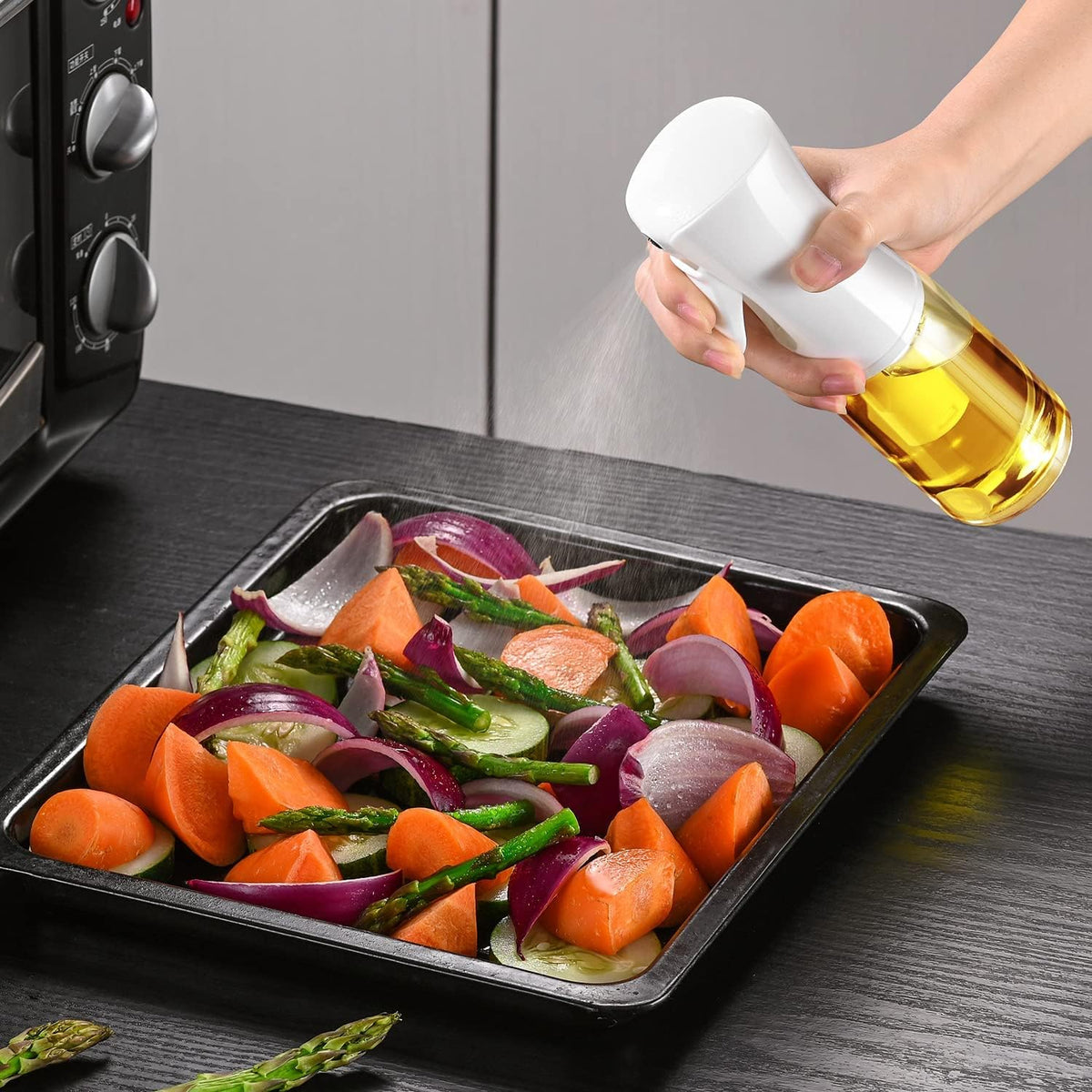 Glass Olive Oil Sprayer for Cooking - Fine Mist for Air Fryer | Refillable Oil Mister & Dispenser - Designed for Even Coverage, Less Mess, Roasting, Grilling & Baking - 6.7 fl oz (200 mL)
