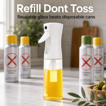Glass Olive Oil Sprayer for Cooking - Fine Mist for Air Fryer | Refillable Oil Mister & Dispenser - Designed for Even Coverage, Less Mess, Roasting, Grilling & Baking - 6.7 fl oz (200 mL)
