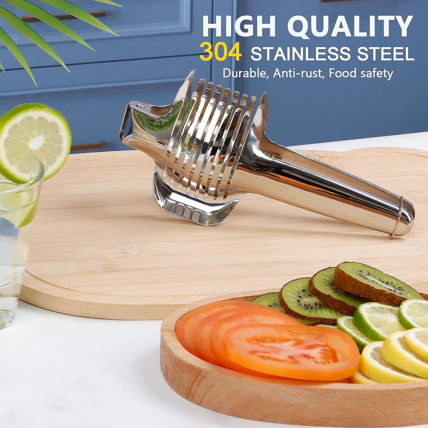 Tomato Slicer Holder with Paring Knife, Lemon Cutter Slicer for Slicing, Stainless Steel Onion Holder for Slicing, Vegetable Cutter for Tomato, Lemon